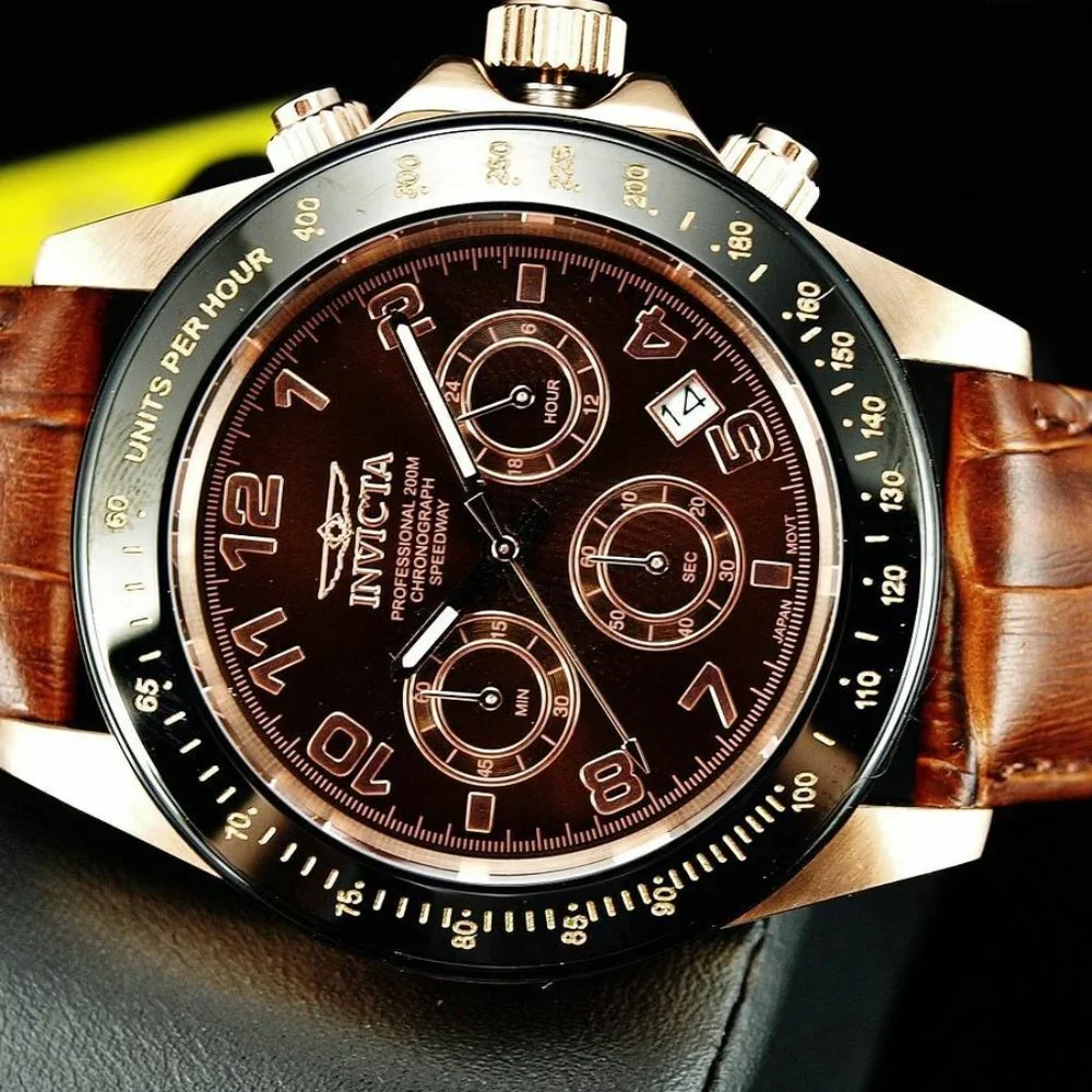 NEW Invicta Genuine Leather Brown Rose Gold Watch